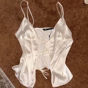 Zara White Satin Blouse